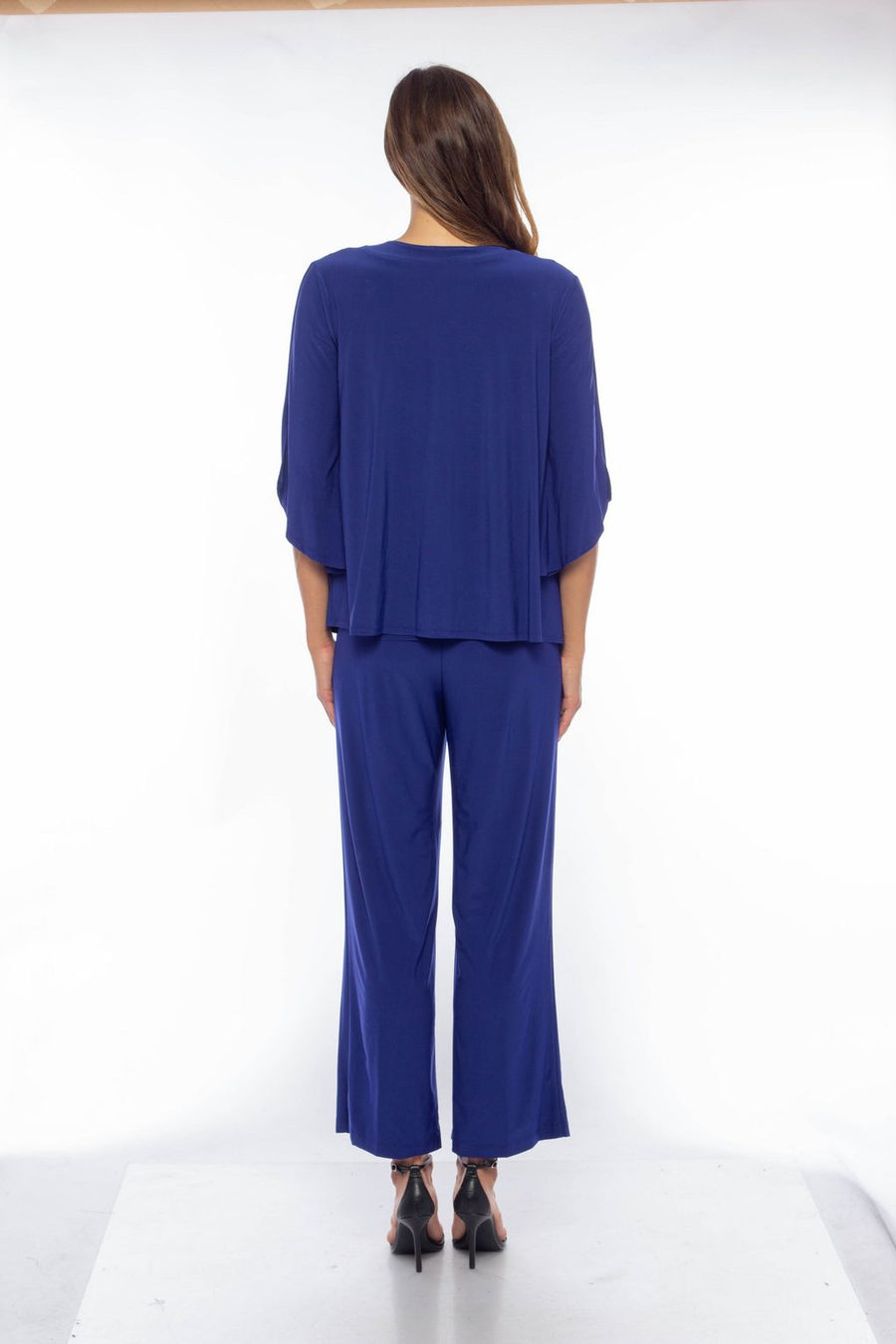 طقم بنطلون مارينا من الكريب بثقوب من حجر الراين مكون من 3 قطع