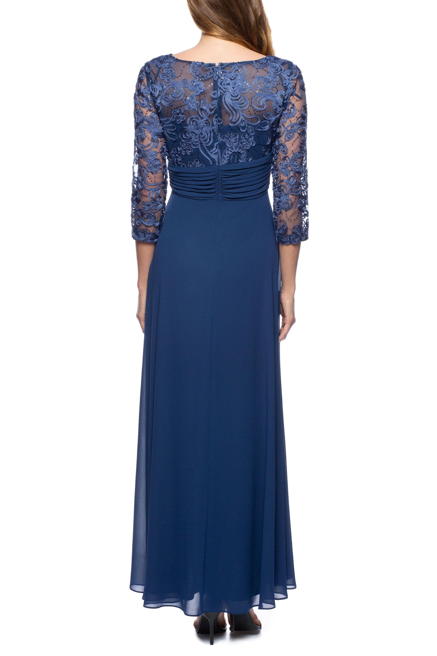 Mother of the Bride Dresses Long Embellished Bodice Pleated Waist Dress Navy