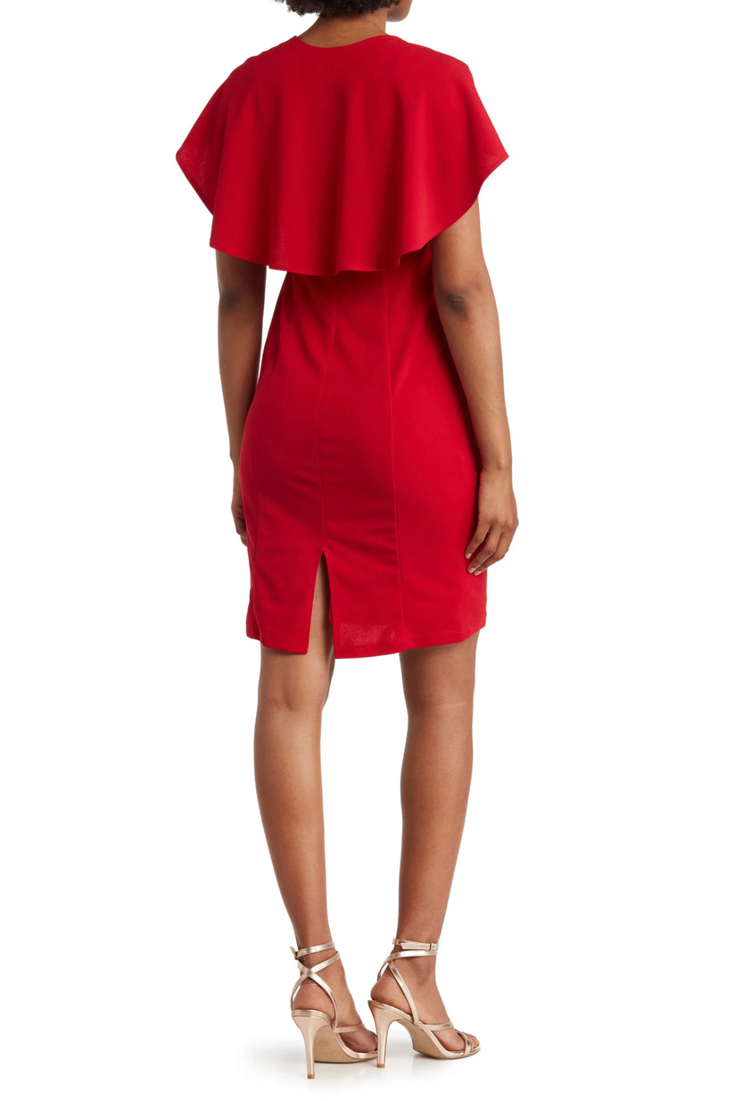 Cocktail Dresses Short Capelet Sleeve Cocktail Dress  RED