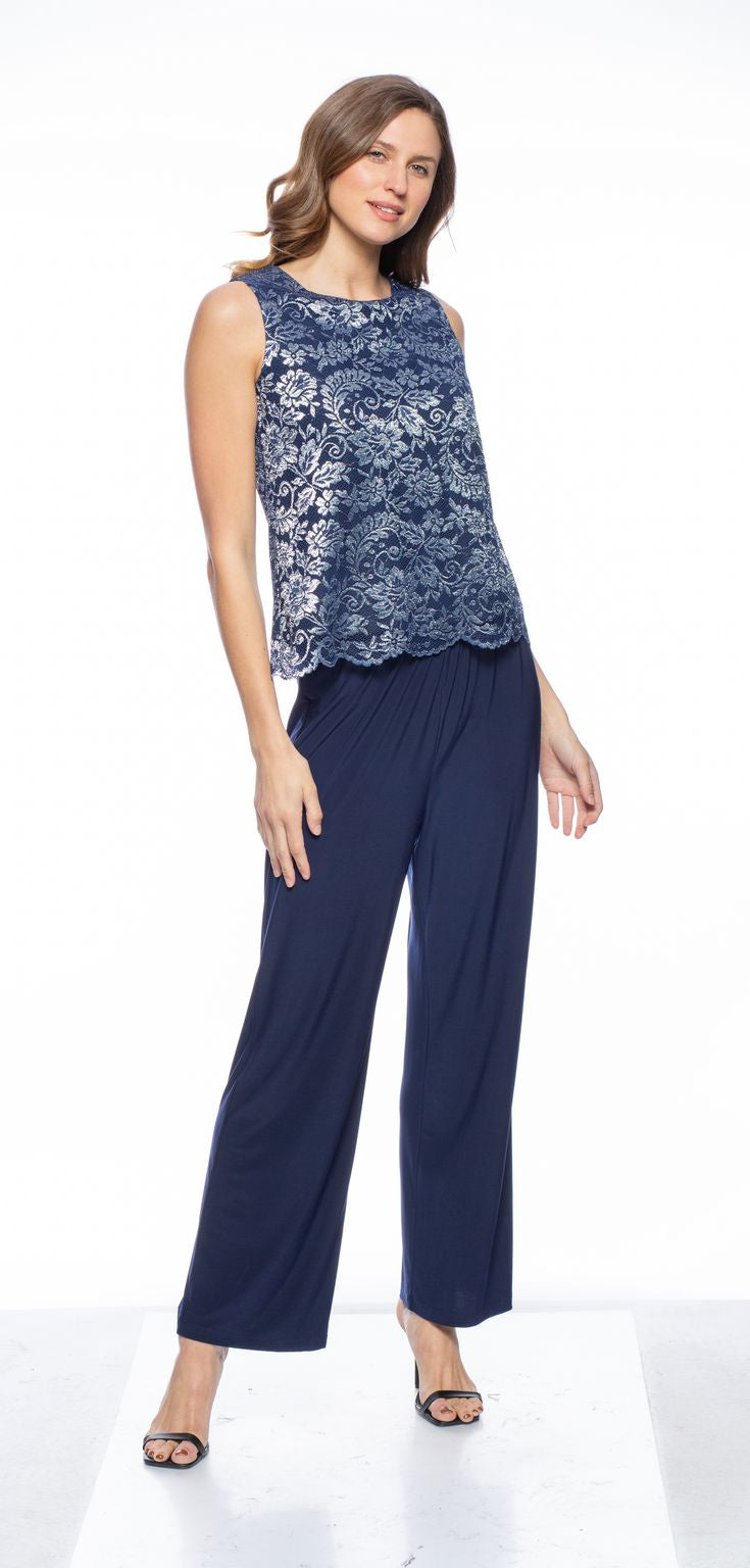 طقم مارينا مكون من 3 قطع جاكيت دانتيل بأكمام طويلة وبنطلون