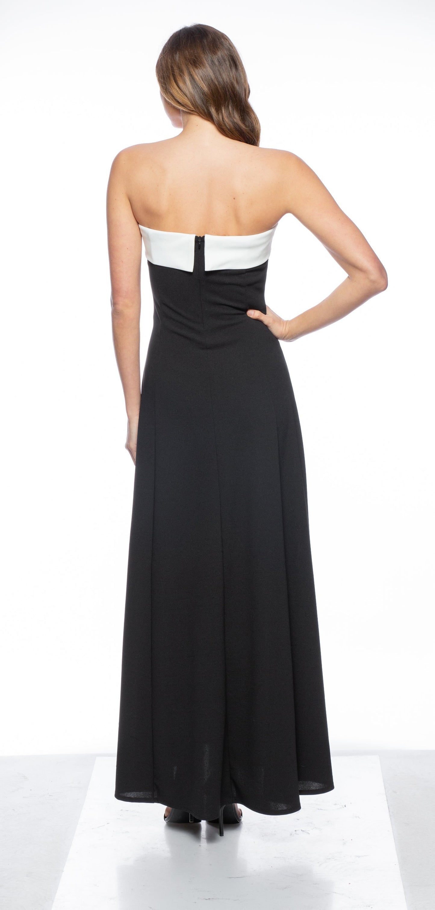 Formal Dresses Long Strapless Crepe Dress Black Ivory
