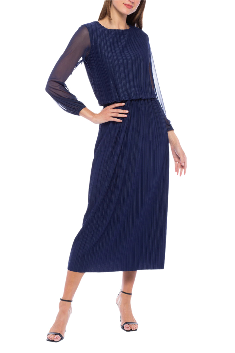 Cocktail Dresses Short Cocktail Pleated Midi Length Dress Navy