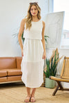 Cocktail Dresses Sleeveless Linen Layered Bodies Tulip Hem Midi Dress Off White