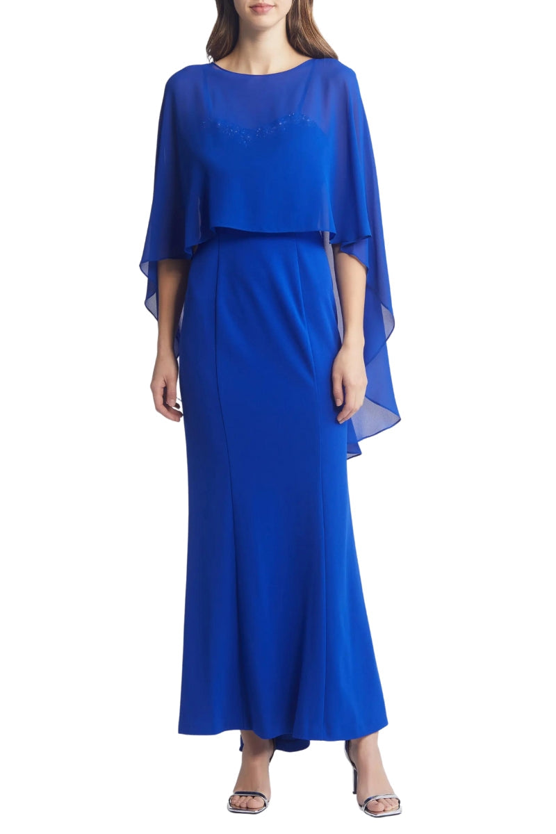 Formal Dresses Long Formal Capelet Evening Dress Cobalt