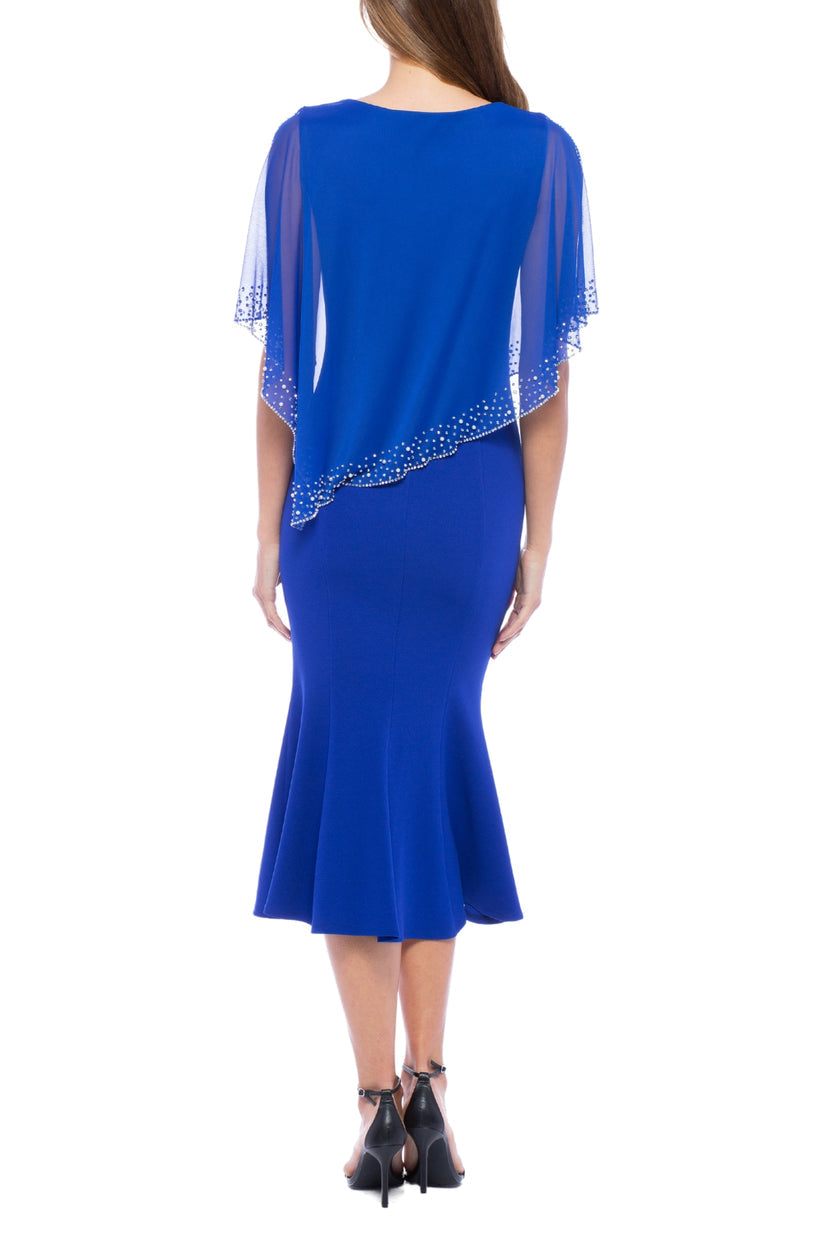 Cocktail Dresses Short Sequin Capelet Midi Length Dress Royal