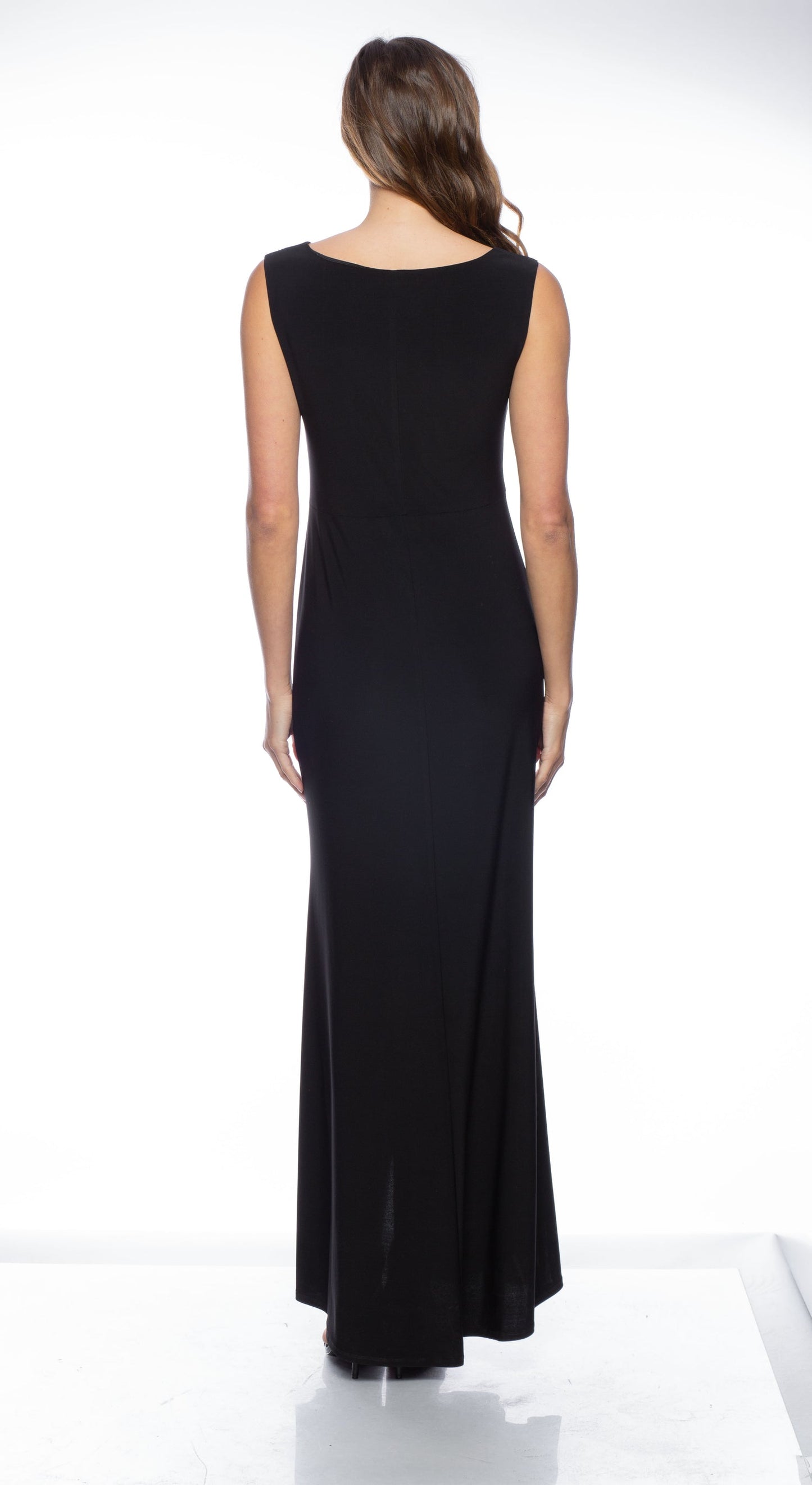 Formal Dresses Long V Neck Knot Front Dress Black