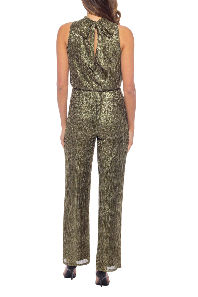 Jumpsuit Long Metallic Formal Pleated Jumpsuit Gold Black