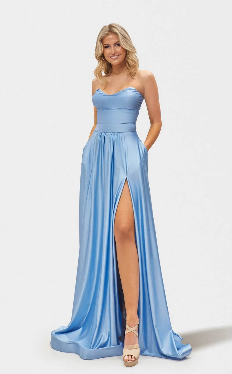 Prom Dresses Long Formal A Line Slit Pocket Prom Dress Light Blue