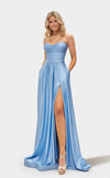 Prom Dresses Long Formal A Line Slit Pocket Prom Dress Light Blue