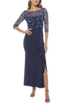 Navy Dresses Ruffle Slit Tea Length Cocktail Dress Periwinkle Navy