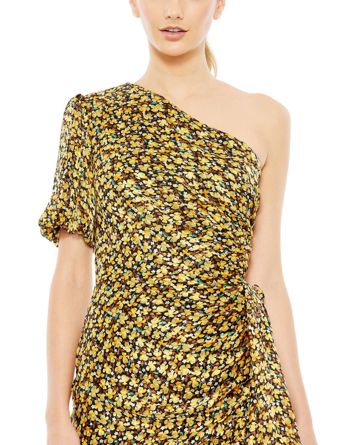 Cocktail Dresses High Low Ruffle Floral Print Cocktail Dress Black Multi