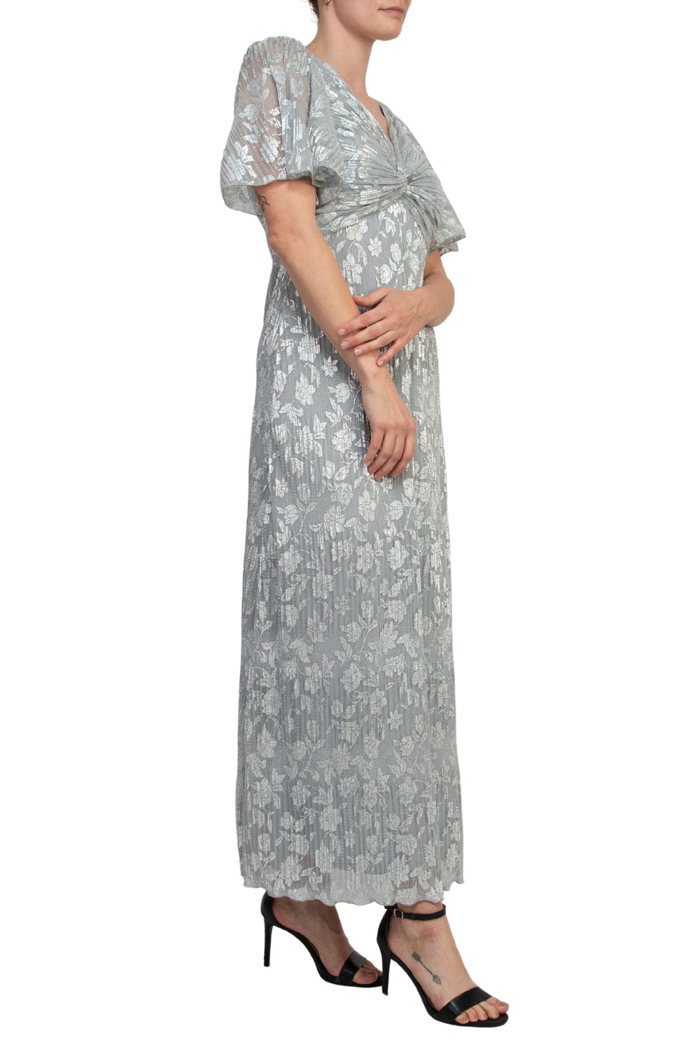 Formal Dresses Long Formal Mother of the Bride Pleated Dress  Silver