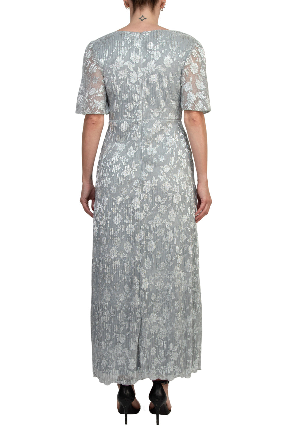 Formal Dresses Long Formal Mother of the Bride Pleated Dress  Silver