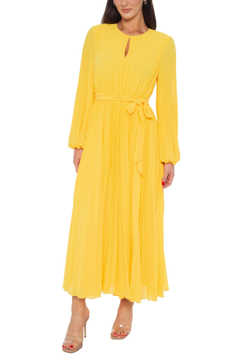 Formal Dresses Midi Length Pleated Formal Evening Dress Yellow