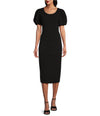 Cocktail Dresses Short Puffed Sleeve Fitted Cocktail Midi Dress Black