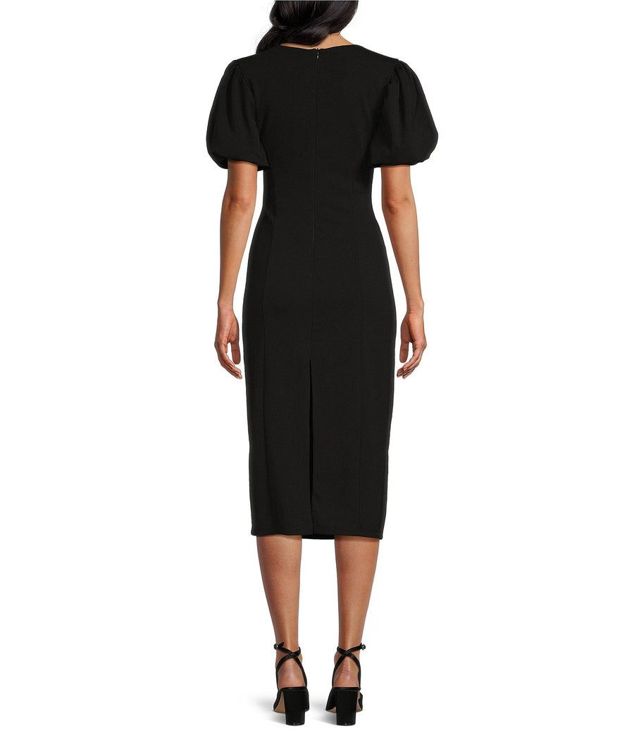 Cocktail Dresses Short Puffed Sleeve Fitted Cocktail Midi Dress Black