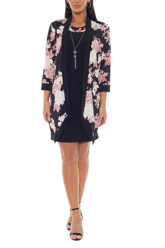Cocktail Dresses Short Cocktal Floral Print Jacket Dress Pink Multi