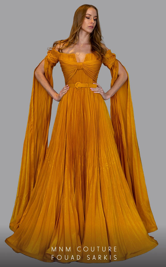 Formal Dresses Pleated A Line Long Formal Evening Dress Yellow
