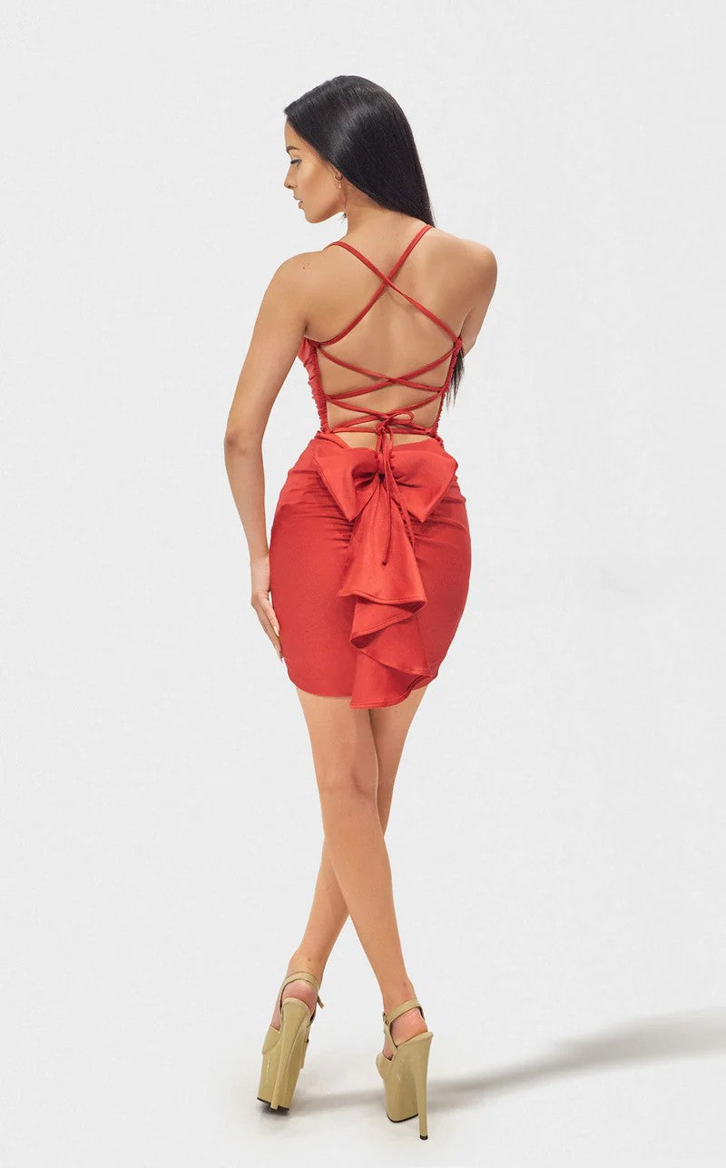 Cocktail Dresses Short Fitted Strappy Mini Cocktail Dress Dark Orange