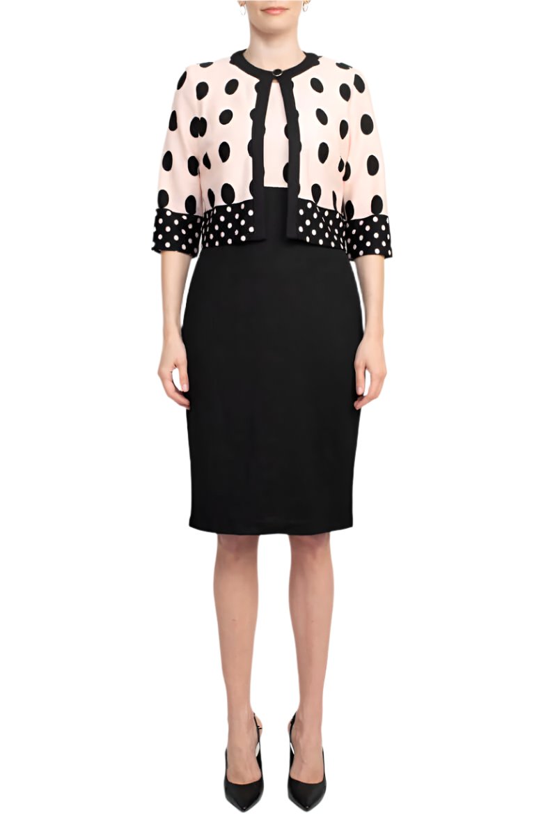 Cocktail Dresses Polka Dot Printed Knee Length Jacket Dress Blush Black