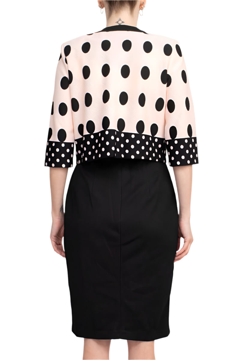 Cocktail Dresses Polka Dot Printed Knee Length Jacket Dress Blush Black