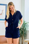 Jumpsuit Short Sleeve Front Tie Romper Navy