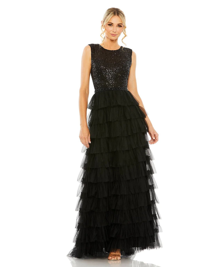 Prom Dresses Long Sleeveless Ruffled Tiered Prom Dress Black
