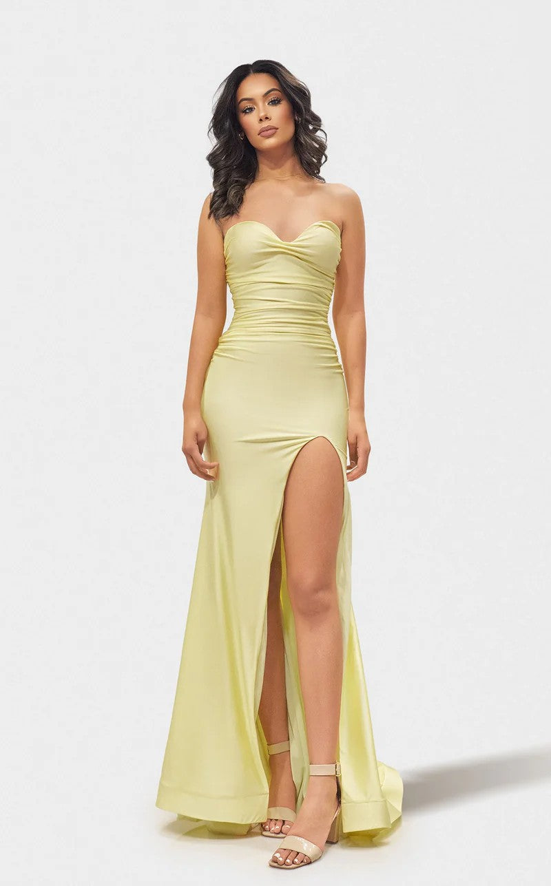 Prom Dresses Prom Fitted Long Formal Slit Dress Pale Yellow