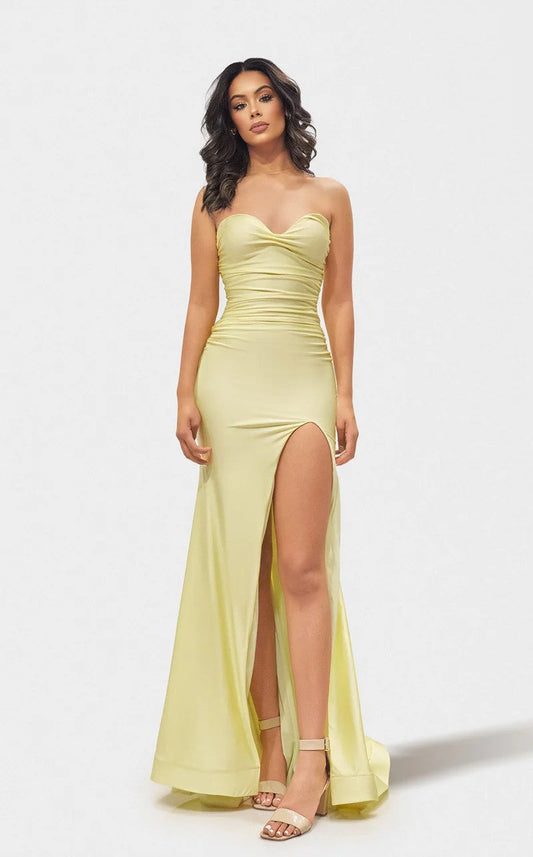 Prom Dresses Prom Fitted Long Formal Slit Dress Pale Yellow