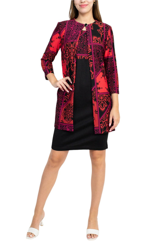 Cocktail Dresses Short Cocktail Multi Print Jacket Dress Red Black