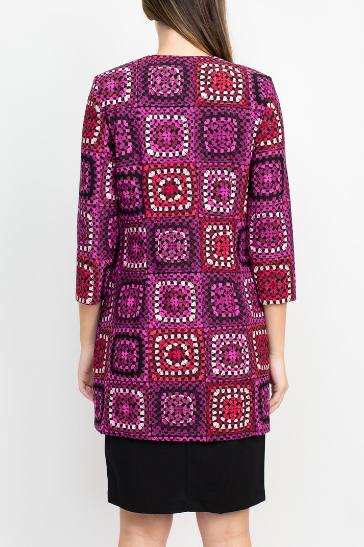 Cocktail Dresses Printed Short Cocktail Jacket Dress Black Fuchsia