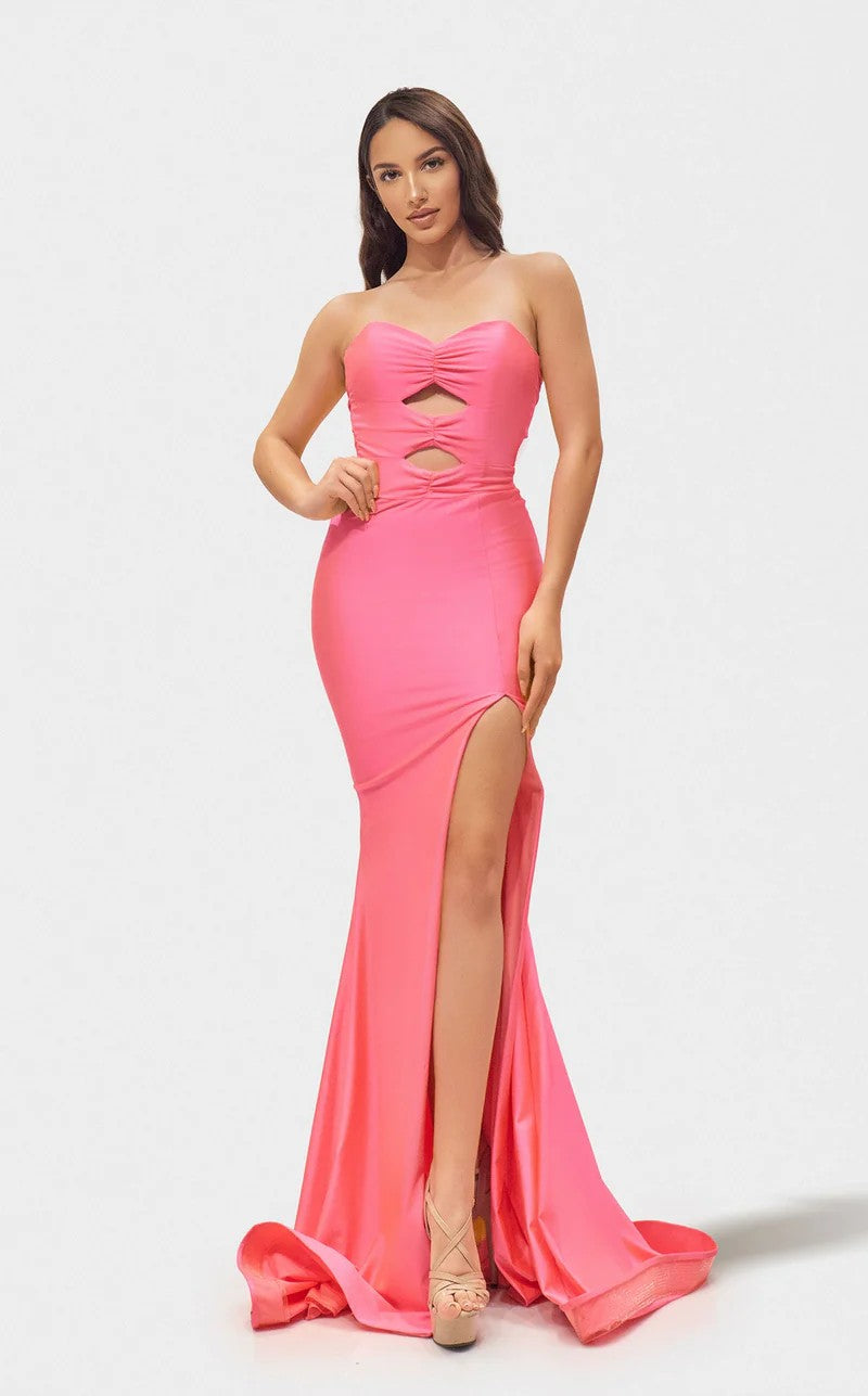 Prom Dresses Fitted Long Formal Slit Prom Dress Coral