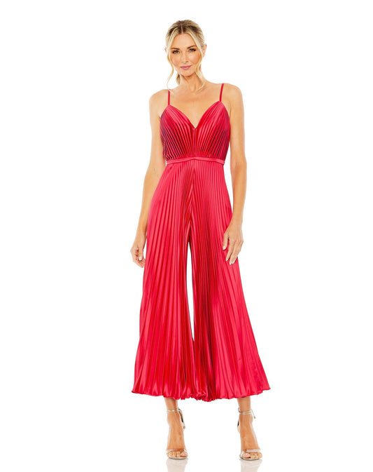 Jumpsuit Long Pleated Formal Prom Wide Leg Jumpsuit Cranberry