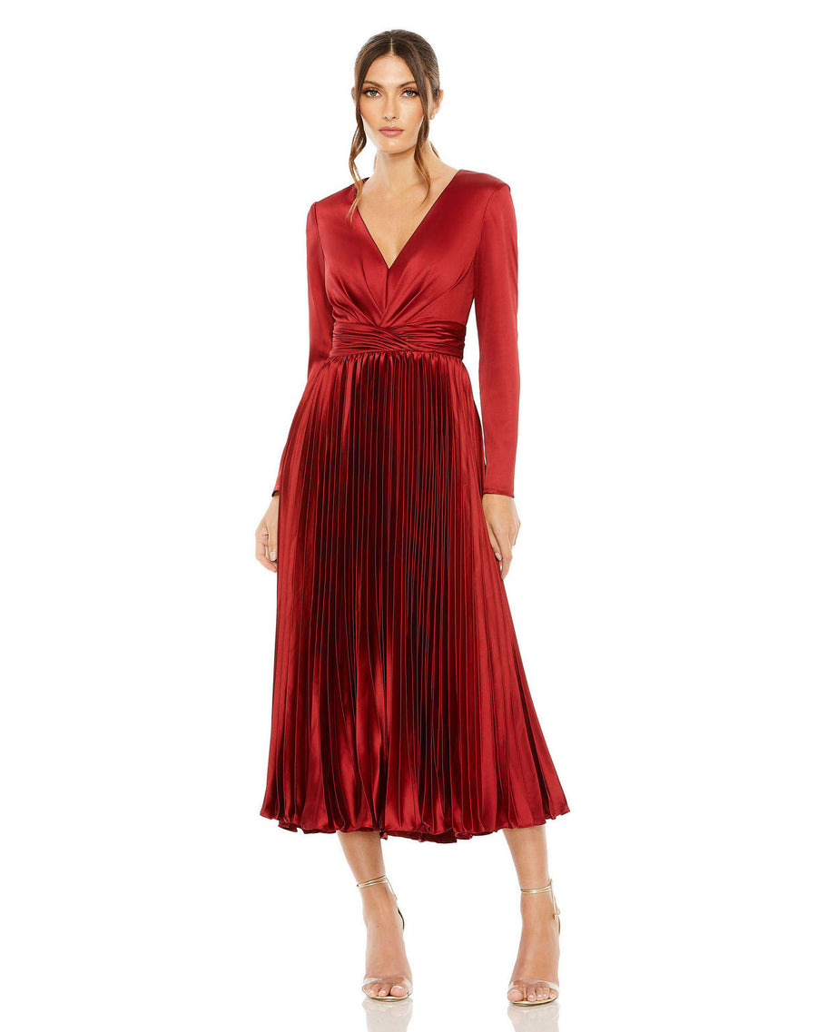 Cocktail Dresses Long Sleeve Pleated Cocktail Midi Dress Plum