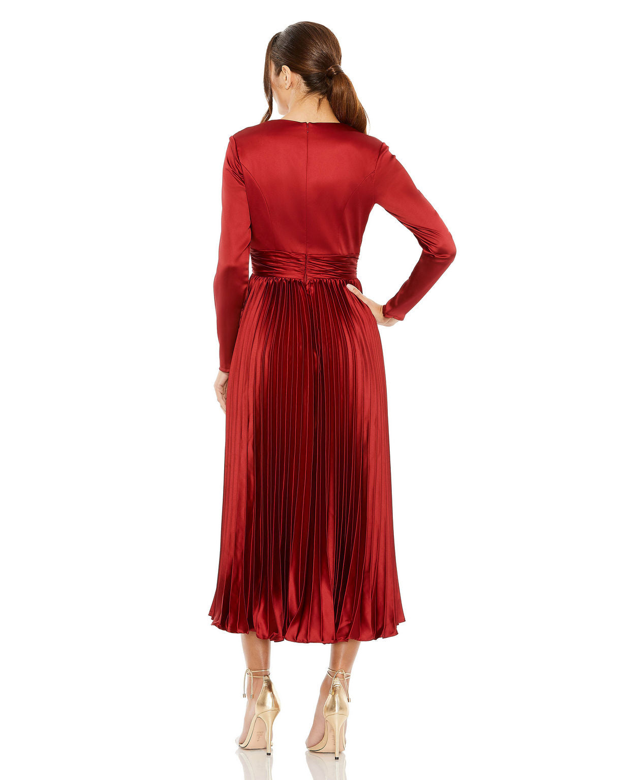 Cocktail Dresses Long Sleeve Pleated Cocktail Midi Dress Plum