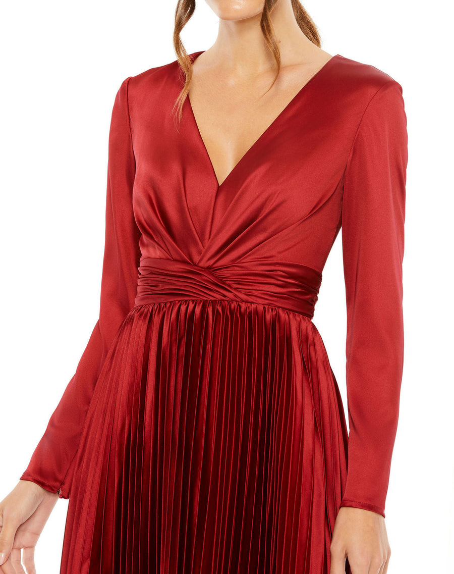 Cocktail Dresses Long Sleeve Pleated Cocktail Midi Dress Plum