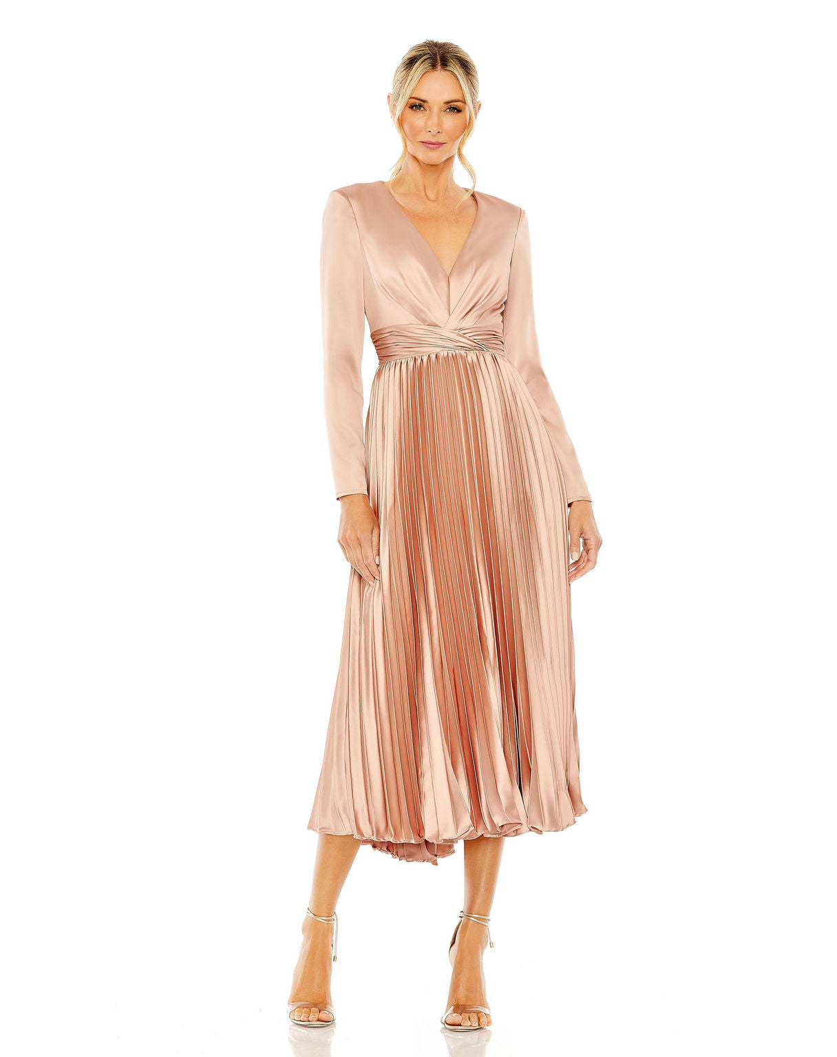Cocktail Dresses Long Sleeve Pleated Cocktail Midi Dress Rose