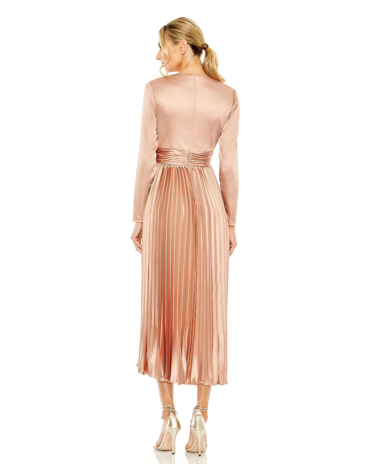 Cocktail Dresses Long Sleeve Pleated Cocktail Midi Dress Rose