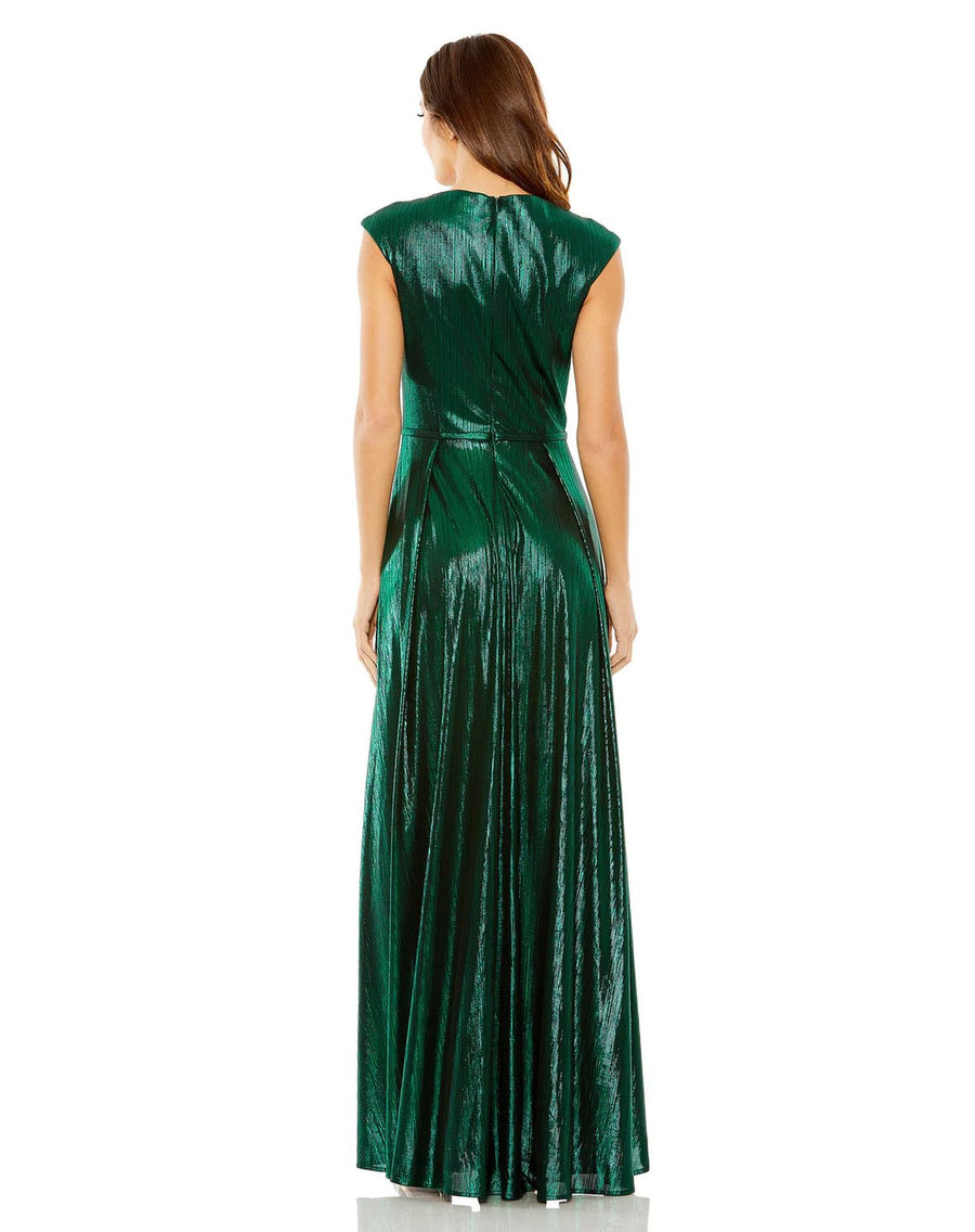 Formal Dresses Long Cap Sleeve Metallic Formal Dress Emerald