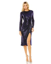 Cocktail Dresses Long Sleeve Metallic Short Dress Purple