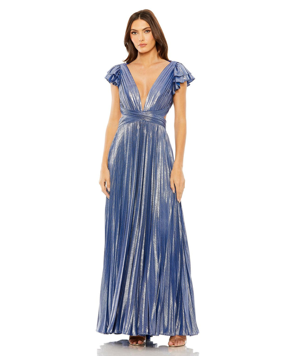 Formal Dresses Long Pleated Formal Prom Ruffle Dress Blue