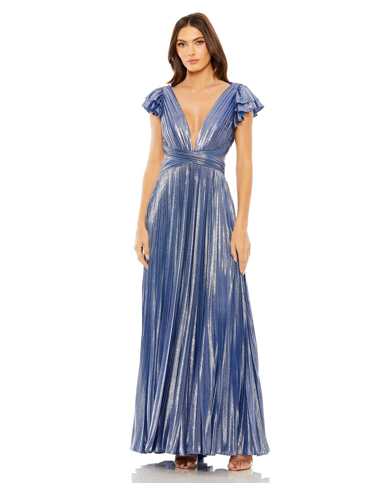 Formal Dresses Long Pleated Formal Prom Ruffle Dress Blue