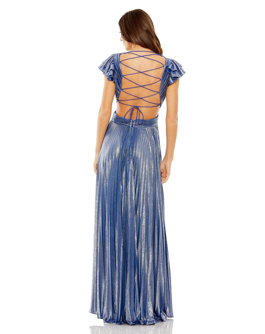 Formal Dresses Long Pleated Formal Prom Ruffle Dress Blue