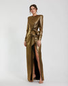 Formal Dresses Long Sleeve Formal Metallic Evening Dress Antique Gold
