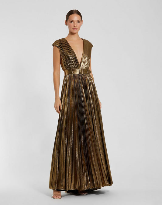 Formal Dresses Pleated Metallic Long Formal Dress Bronze