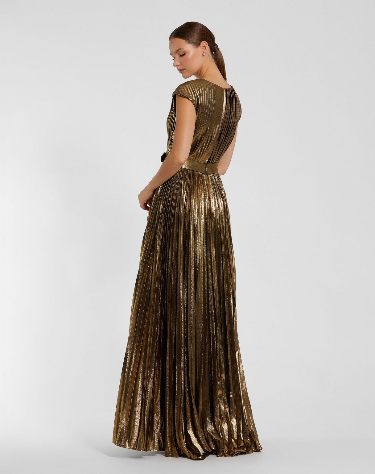 Formal Dresses Pleated Metallic Long Formal Dress Bronze