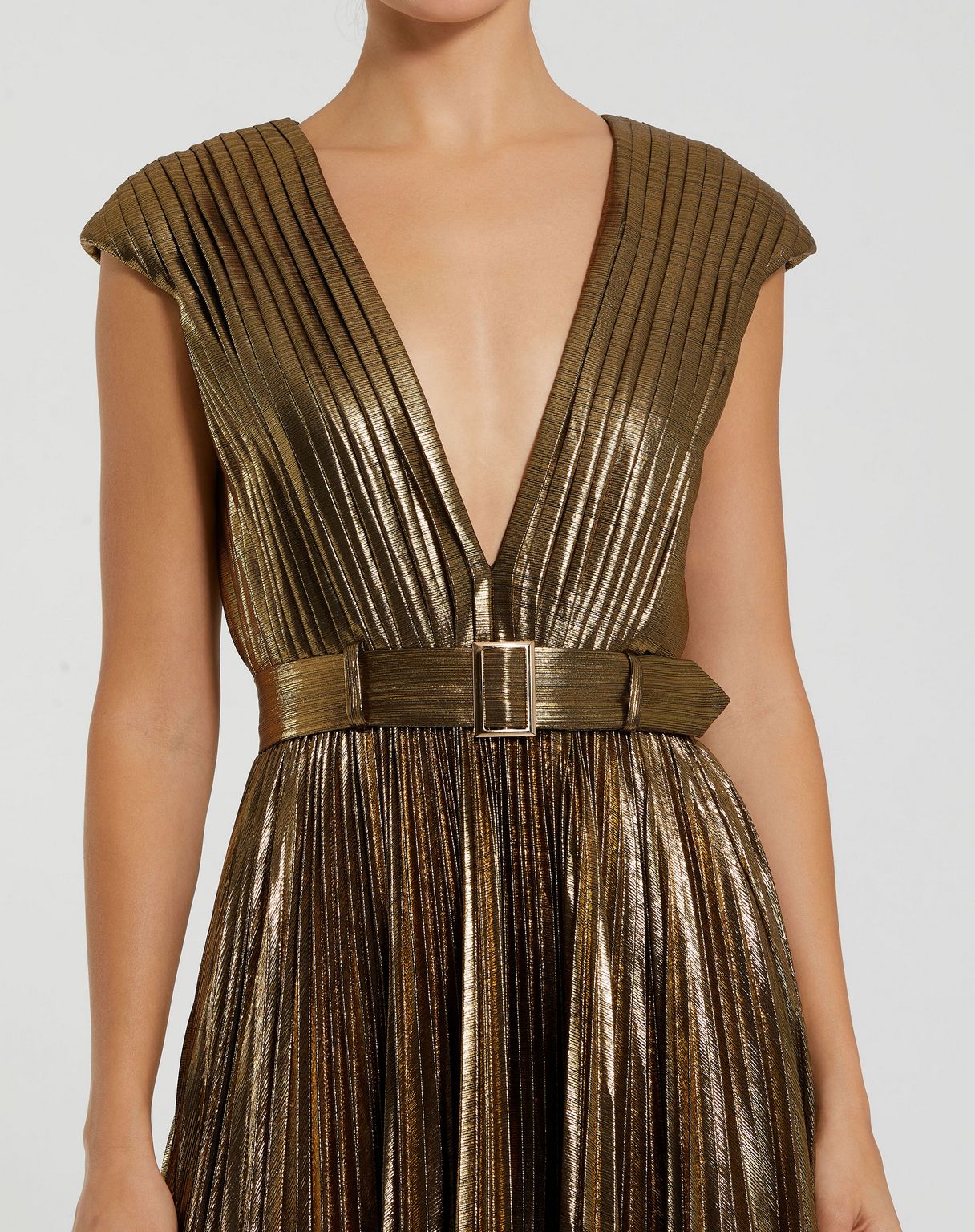 Formal Dresses Pleated Metallic Long Formal Dress Bronze