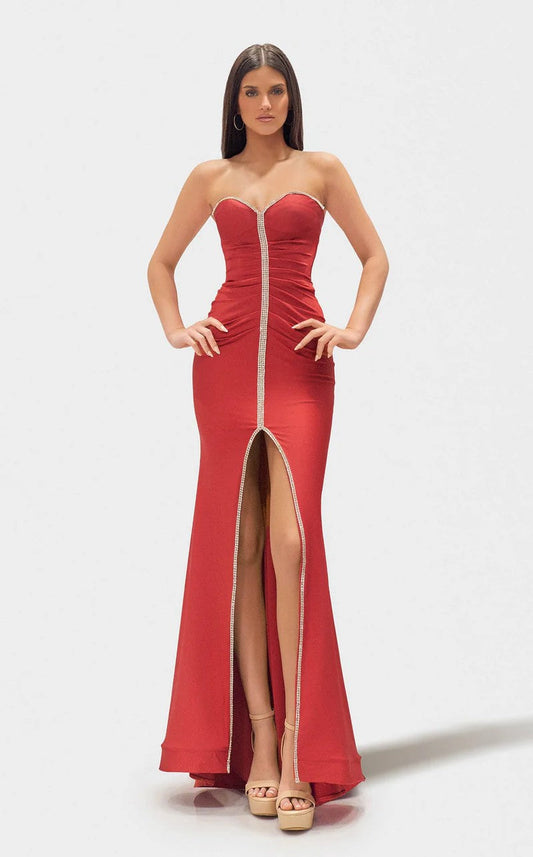 Prom Dresses Beaded Slit Long Formal Evening Prom Dress Dark Orange