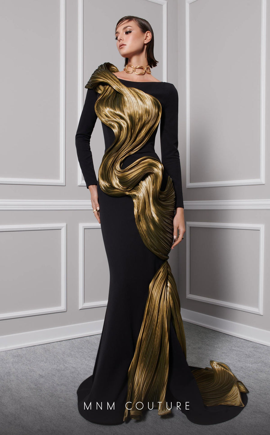 Formal Dresses Long Sleeve Formal Metallic Mermaid Dress Black Olive