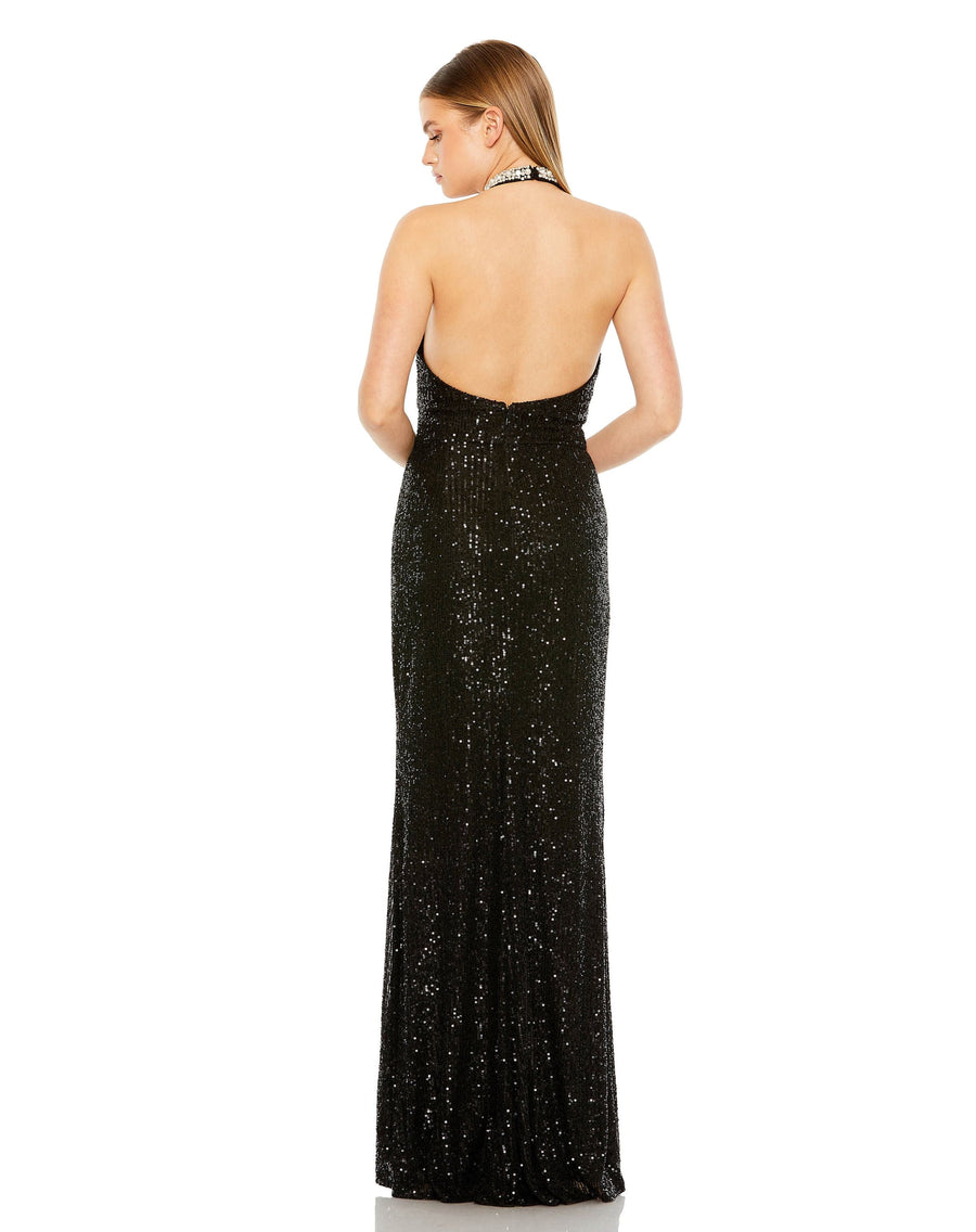 Prom Dresses Long Formal Prom Halter Sequin Keyhole Dress Black